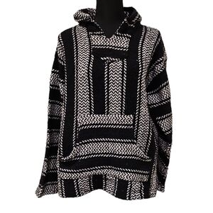 Baja Joe, Drug Rug, Hoodie Sweater Black & White Poly, Acrylic, Cotton Size L